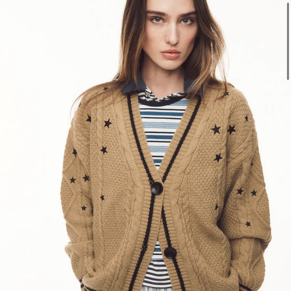 Tan Star Patterned Women's Sweater